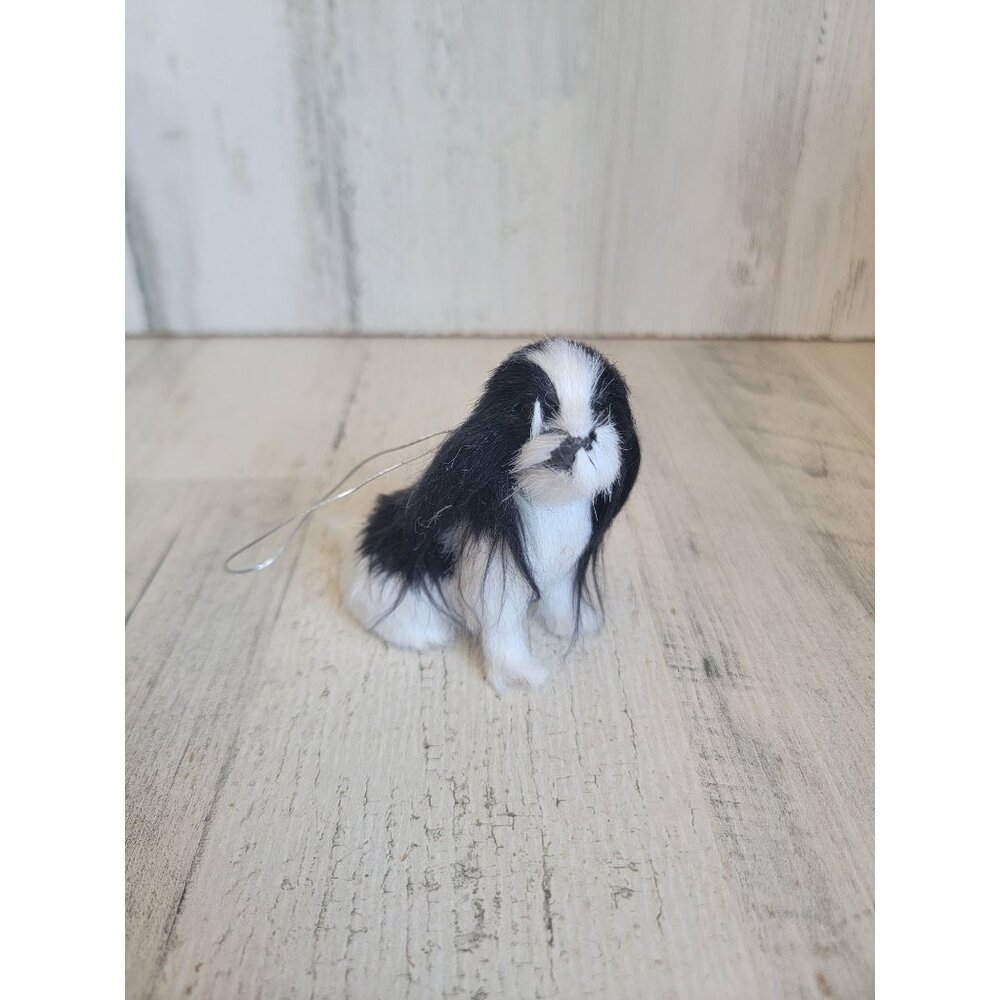 Shih Tzu dog Faux fur pet ornament Xmas black white